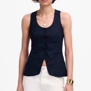 Madewell Navy Button-Front Scoop neck Sleeveless Blouse